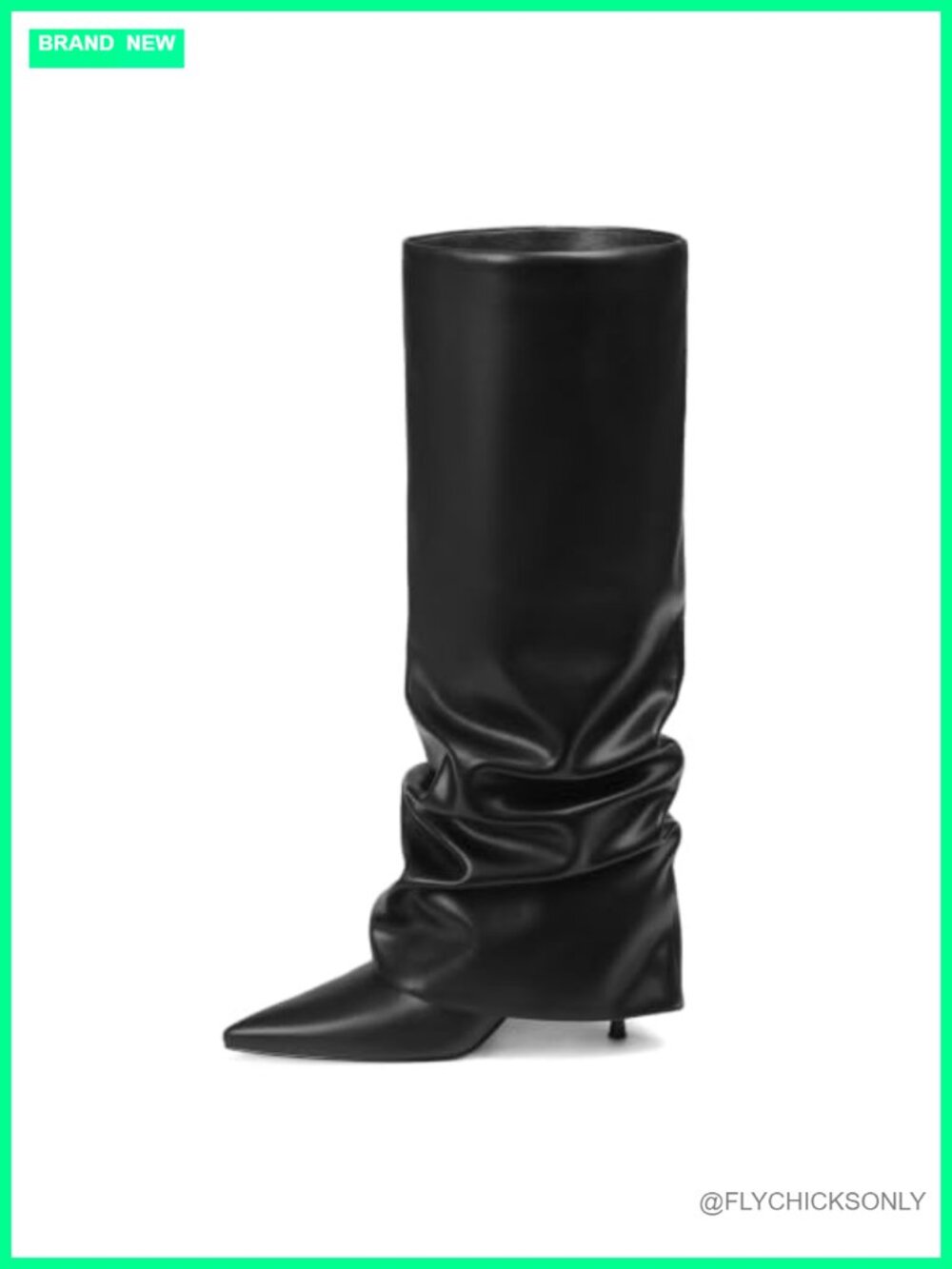 Wide Calf Knee High Boots Faux Leather Pointed Toe Stiletto Slouch